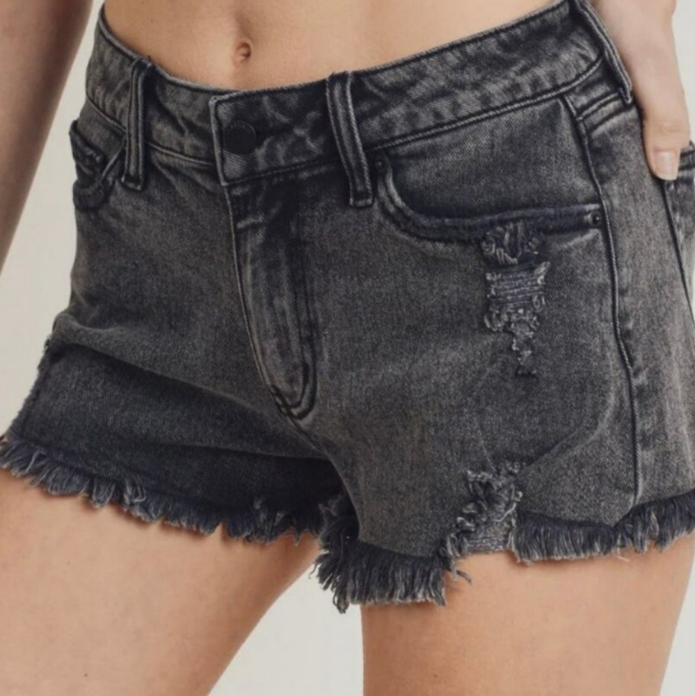 Letter To Juliet Black Acid Wash Jean‎ Shorts Women 32" L Distressed Goth Grunge